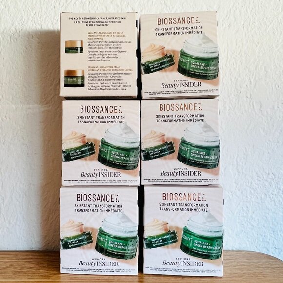 6X LOT Biossance Omega Repair Cream + Marine Algae Eye Cream Squalene Travel
